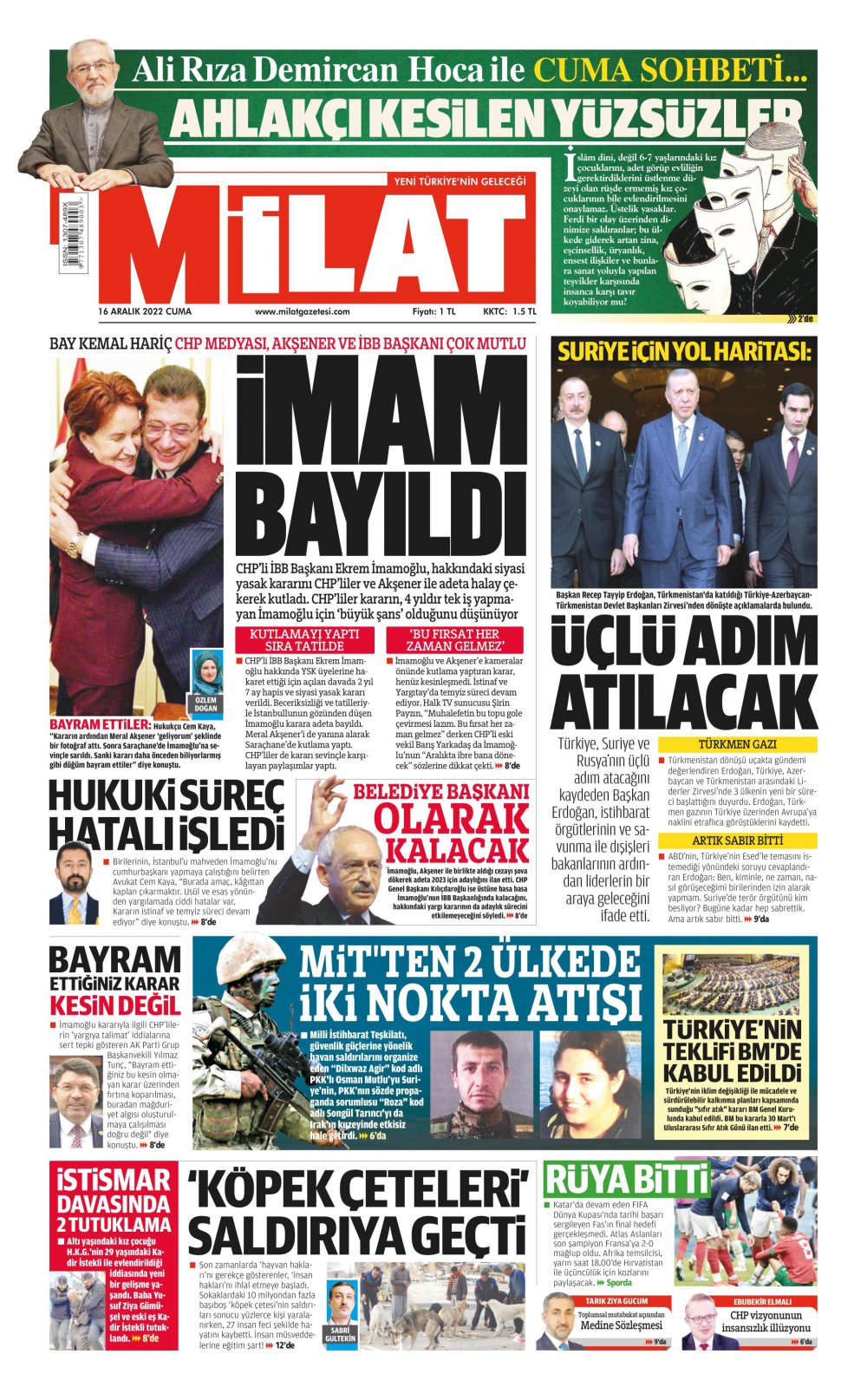 Milat Gazete Keyfi - Gazete Manşetleri ve 1. sayfaları - Gazete oku (16 Aralık 2022 Cuma)
