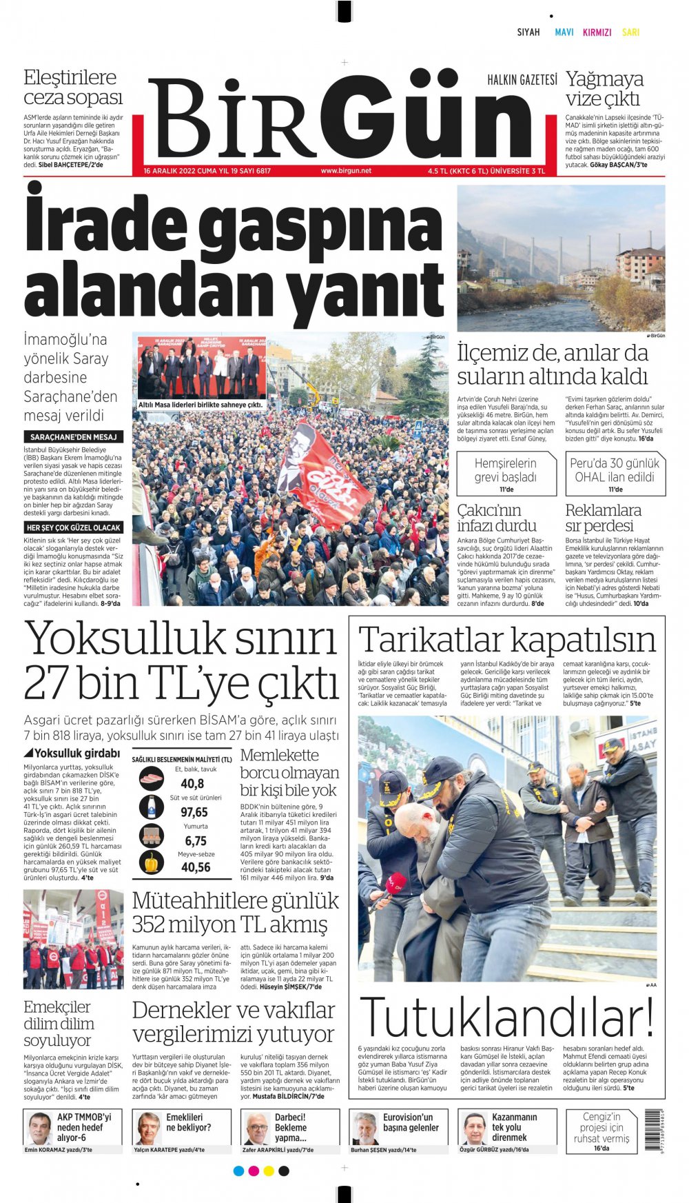 Birgün Gazete Keyfi - Gazete Manşetleri ve 1. sayfaları - Gazete oku (16 Aralık 2022 Cuma)