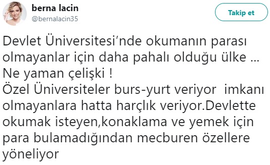 berna laçin devlet üniversitesi twitter mesajı