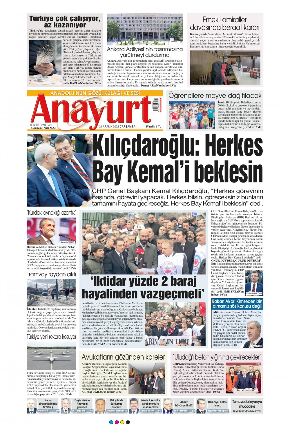 21 Aralık Çarşamba Anayurt Gazetesi