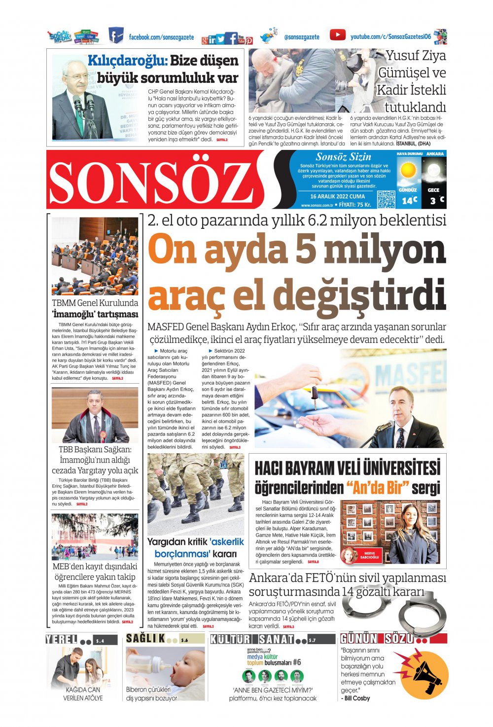 Sonsöz Gazete Keyfi - Gazete Manşetleri ve 1. sayfaları - Gazete oku (16 Aralık 2022 Cuma)