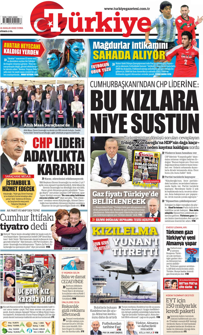 Türkiye Gazetesi Gazete Keyfi - Gazete Manşetleri ve 1. sayfaları - Gazete oku (16 Aralık 2022 Cuma)