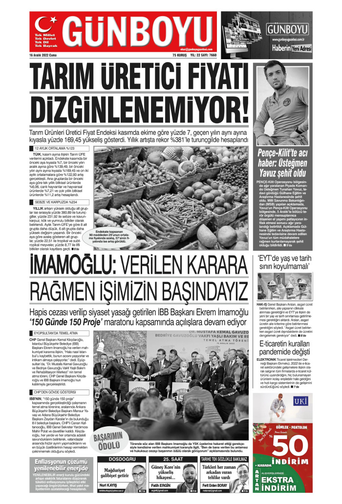 Günboyu Gazete Keyfi - Gazete Manşetleri ve 1. sayfaları - Gazete oku (16 Aralık 2022 Cuma)