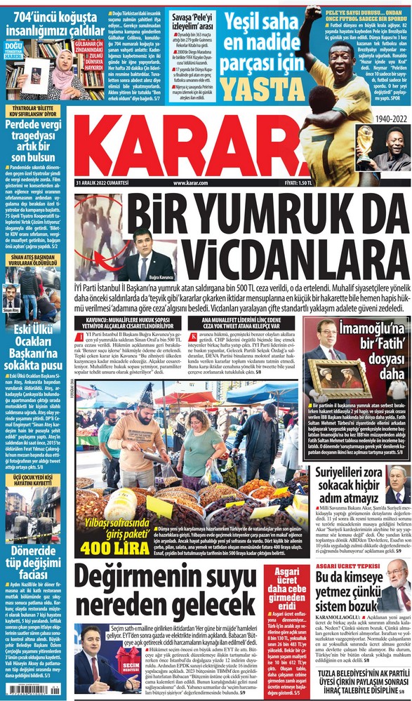Karar Gazetesi 31 Aralık 2022, Cumartesi Günü Manşeti