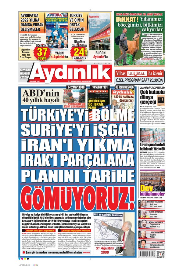 Aydınlık Gazetesi 31 Aralık 2022, Cumartesi Günü Manşeti