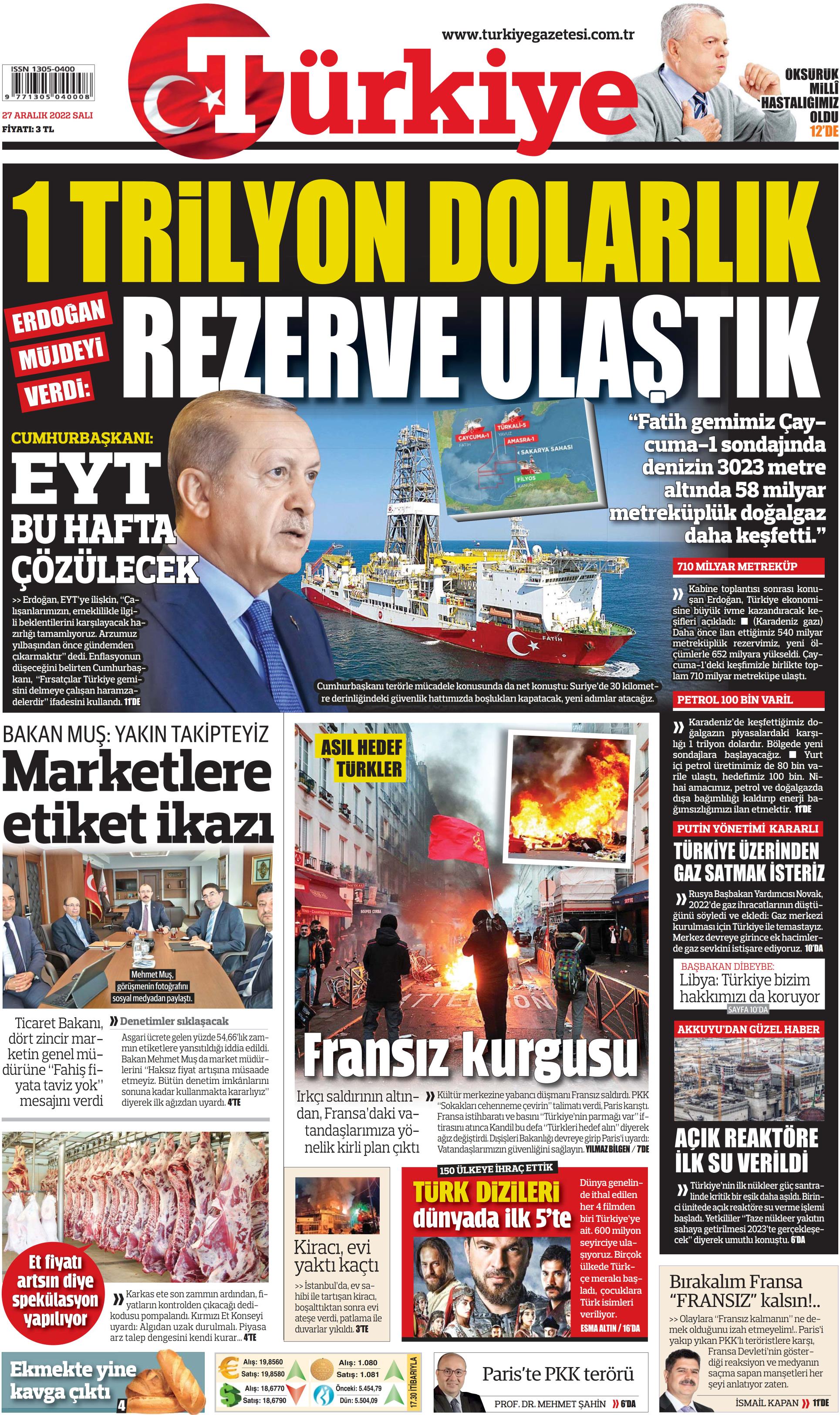 Türkiye Gazetesi 27 Aralık Salı 