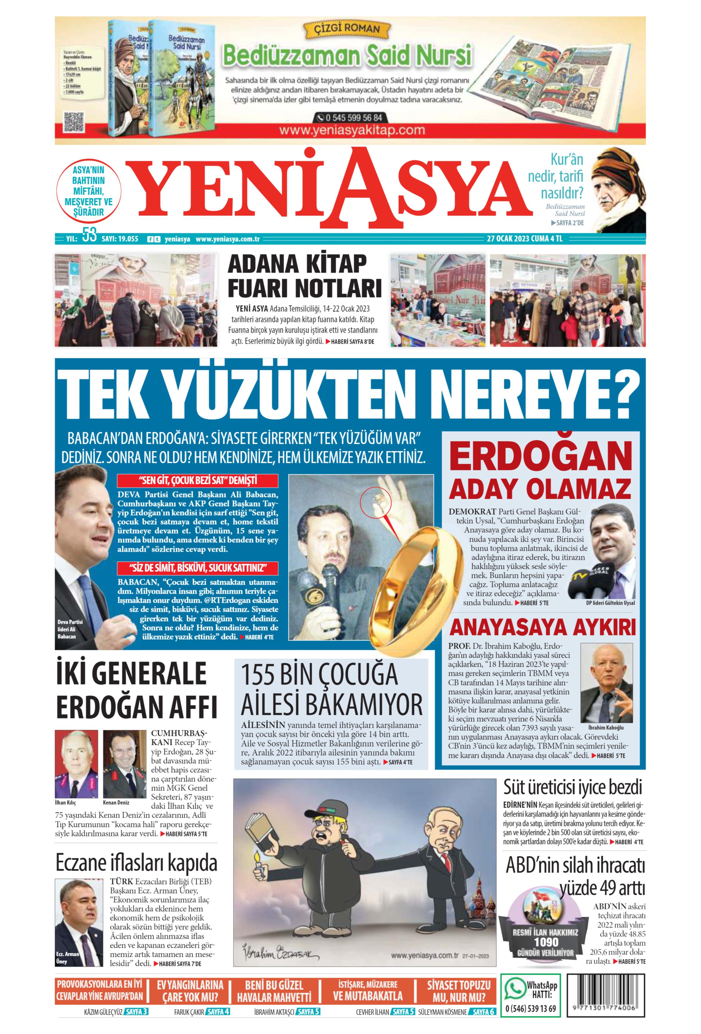 Yeni Asya Gazetesi 27 Ocak 2023, Cuma Günü Manşeti